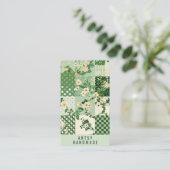 Grüne Quilt-Patchwork-Handmade-Kleidung Visitenkarte (Stehend Vorderseite)