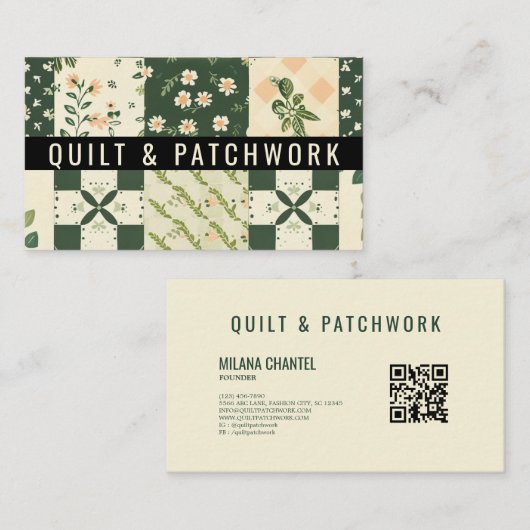Grüne Quilt-Patchwork-Handmade-Kleidung Visitenkarte (Vorne/Hinten)