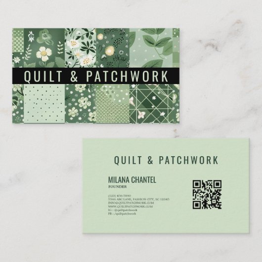 Grüne Quilt-Patchwork-Handmade-Kleidung Visitenkarte (Vorne/Hinten)