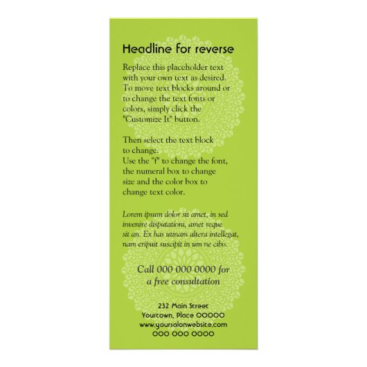 Grüne Rackkarte Werbekarte (Hinten)