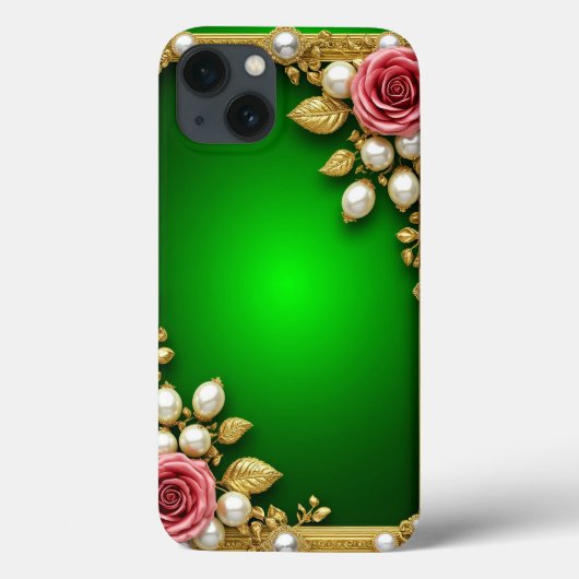 Grüne Rahmen mit eleganten Rose und Perlen Case-Mate iPhone Hülle (Rückseite)
