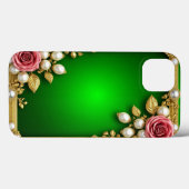 Grüne Rahmen mit eleganten Rose und Perlen Case-Mate iPhone Hülle (Rückseite (Horizontal))