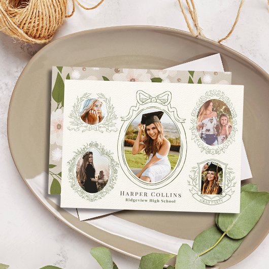 Grüne Rahmen und botanische Akzente Creme Abschlus Einladung