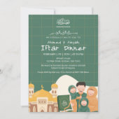 Grüne Ramadan-Iftar-Einladung mit Moschee, Koran Einladung (Vorderseite)