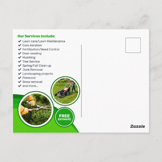 Grüne Rasenpflege Landscaping Mow Mulching Service Postkarte (Rückseite)