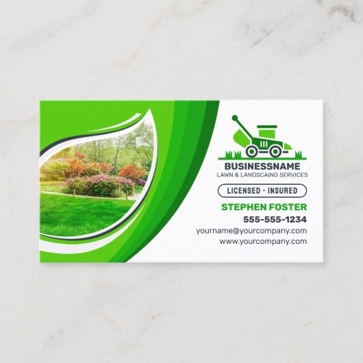 Grüne Rasenpflege Landscaping Mow Mulching Service Visitenkarte (Vorderseite)