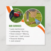 Grüne Rasenpflege Landscaping Mowing 3 Foto Quadratische Visitenkarte (Rückseite)