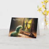 Grüne Raupe am Geburtstag Schmetterling Karte (Gelbe Blume)