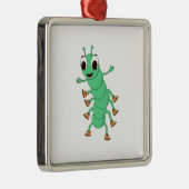 Grüne Raupe Silbernes Ornament (Rechts)