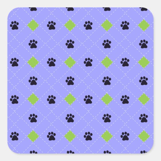 Grüne Raute Paw Prints Quadratischer Aufkleber (Vorderseite)