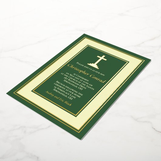 Grüne Real Gold Foil katholische Bestätigung Folieneinladung (Gedreht)