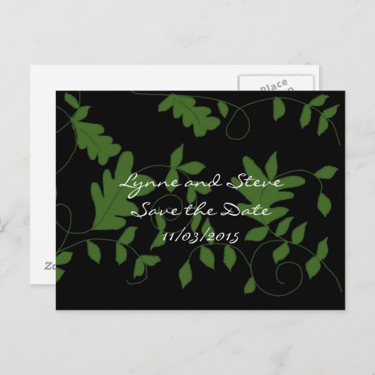 Grüne Reben Save the Date auf Schwarz Ankündigungspostkarte (Vorne/Hinten)