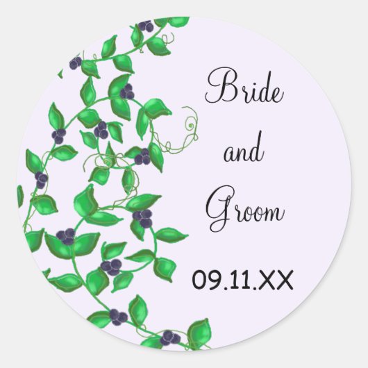 Grüne Reben und Blaubeeren Save the Date Runder Aufkleber (Vorderseite)