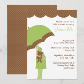 Grüne Regenschirmdusche Einladung (Vorne/Hinten)