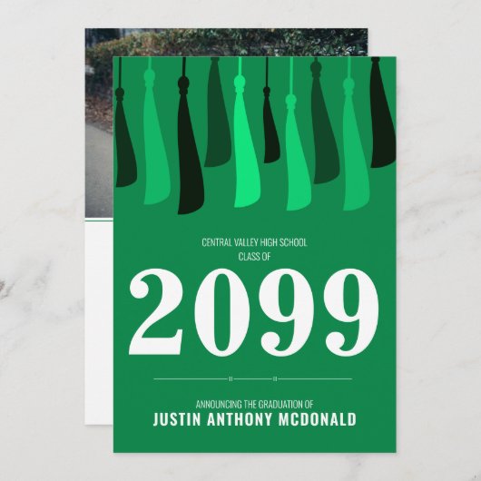 Grüne Reihe von Tassels Foto Abschluss Einladung (Vorne/Hinten)