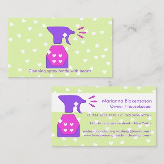 Grüne Reinigung der Herzsprühflasche Visitenkarte (Vorne/Hinten)