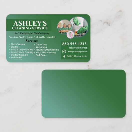 Grüne Reinigungsdienstkarte Visitenkarte (Vorne/Hinten)