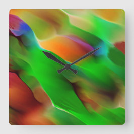 Grüne Reliefs und farbige Reliefs dominieren Quadratische Wanduhr