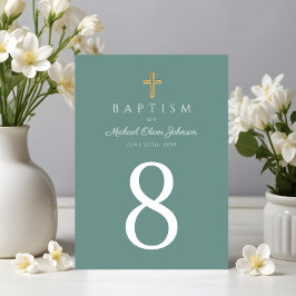Grüne religiöse Cross Boy-Taufe Tischnummer