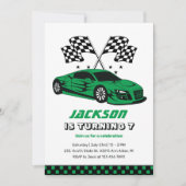 Grüne Rennwagen Racing Kinder Jungen Geburtstag Einladung (Vorderseite)