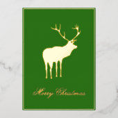 Grüne Rentier Elegante Gold Folien Feiertagskarte (Vorderseite)