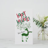 Grüne Rentier Flat Christmas Grußkarte Dankeskarte (Stehend Vorderseite)