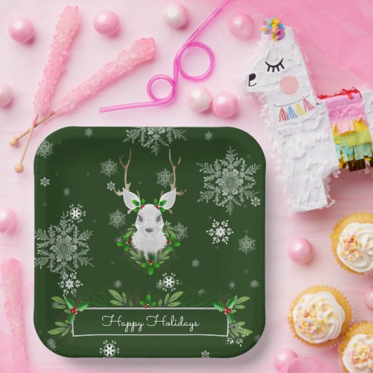 Grüne Rentierpapierplatte Pappteller (Party)