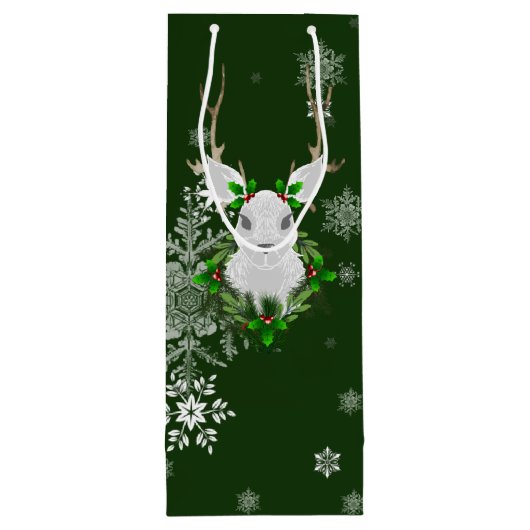 Grüne Rentierweinbeutel Geschenktüte Für Weinflaschen (Rückseite)