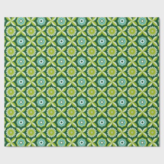 Grüne Retro-Blume Geschenkpapier (Flach)
