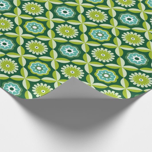 Grüne Retro-Blume Geschenkpapier (Ecke)