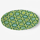 Grüne Retro-Blume Pappteller (Schrägansicht)