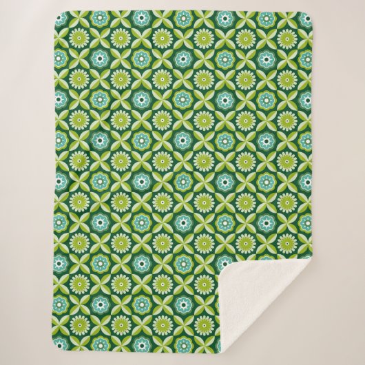 Grüne Retro-Blume Sherpadecke (Vorderseite)