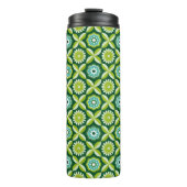 Grüne Retro-Blume Thermosbecher (Vorderseite)