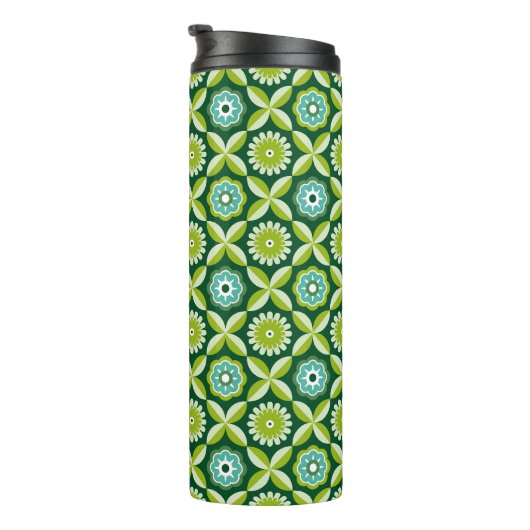 Grüne Retro-Blume Thermosbecher (Nach rechts gedreht)
