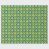 Grüne Retro-Blumen Geschenkpapier (Flach)