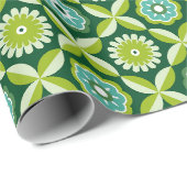 Grüne Retro-Blumen Geschenkpapier (Rolleneckpunkt)