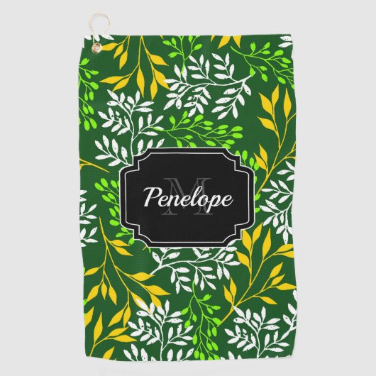 Grüne Retro-Blumen Golfhandtuch (Vorderseite)