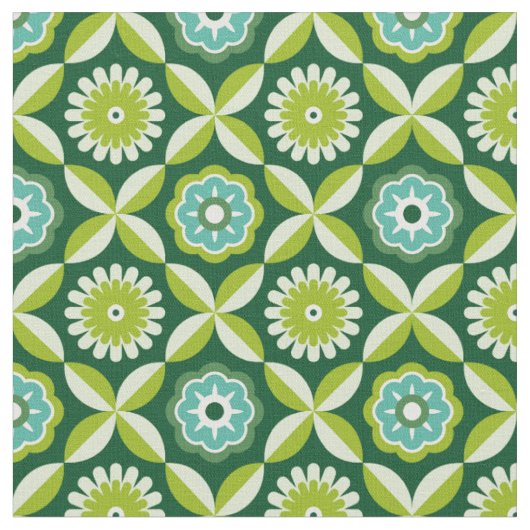 Grüne Retro-Blumen Stoff (Nahaufnahme)