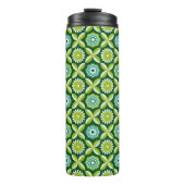 Grüne Retro-Blumen Thermosbecher (Vorderseite)