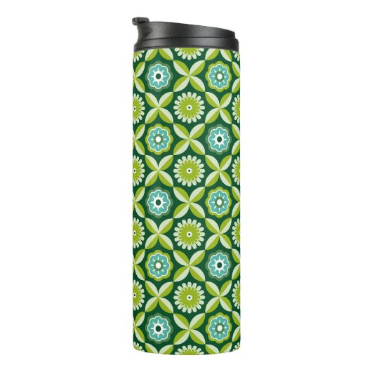 Grüne Retro-Blumen Thermosbecher (Nach rechts gedreht)