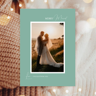 Grüne Retro-Boho-Minimalist-Merry-Married-Porträt Feiertagskarte