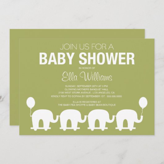 GRÜNE RETRO CIRCUS| BABY SHOWING INVITATION EINLADUNG (Vorne/Hinten)