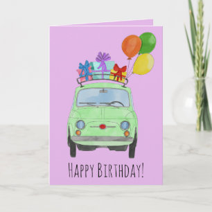Grüne Retro-Fiat-500-Geburtstagskarte Karte