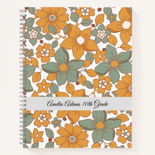 Grüne Retro Floral School Anpassbare Notebook-PCs Notizblock (Vorderseite)
