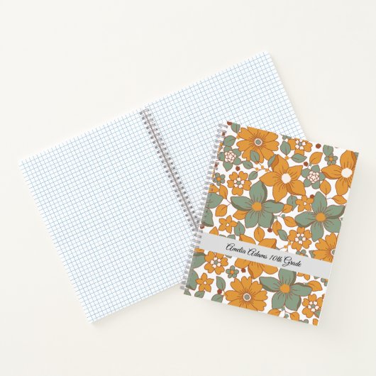 Grüne Retro Floral School Anpassbare Notebook-PCs Notizblock (Innenseite)
