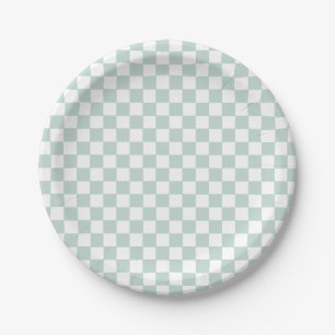 Grüne Retro-Schachbrett-Geburtstags-Papierplatten Pappteller