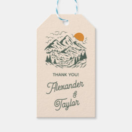 Grüne Retro Vintage Bergwelt Hochzeit Geschenkanhänger