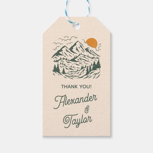 Grüne Retro Vintage Bergwelt Hochzeit Geschenkanhänger (Vorderseite)