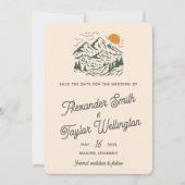 Grüne Retro Vintage Bergwelt Hochzeit Save The Date (Vorderseite)