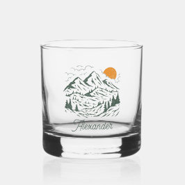 Grüne Retro Vintage Bergwelt Hochzeit Whiskyglas